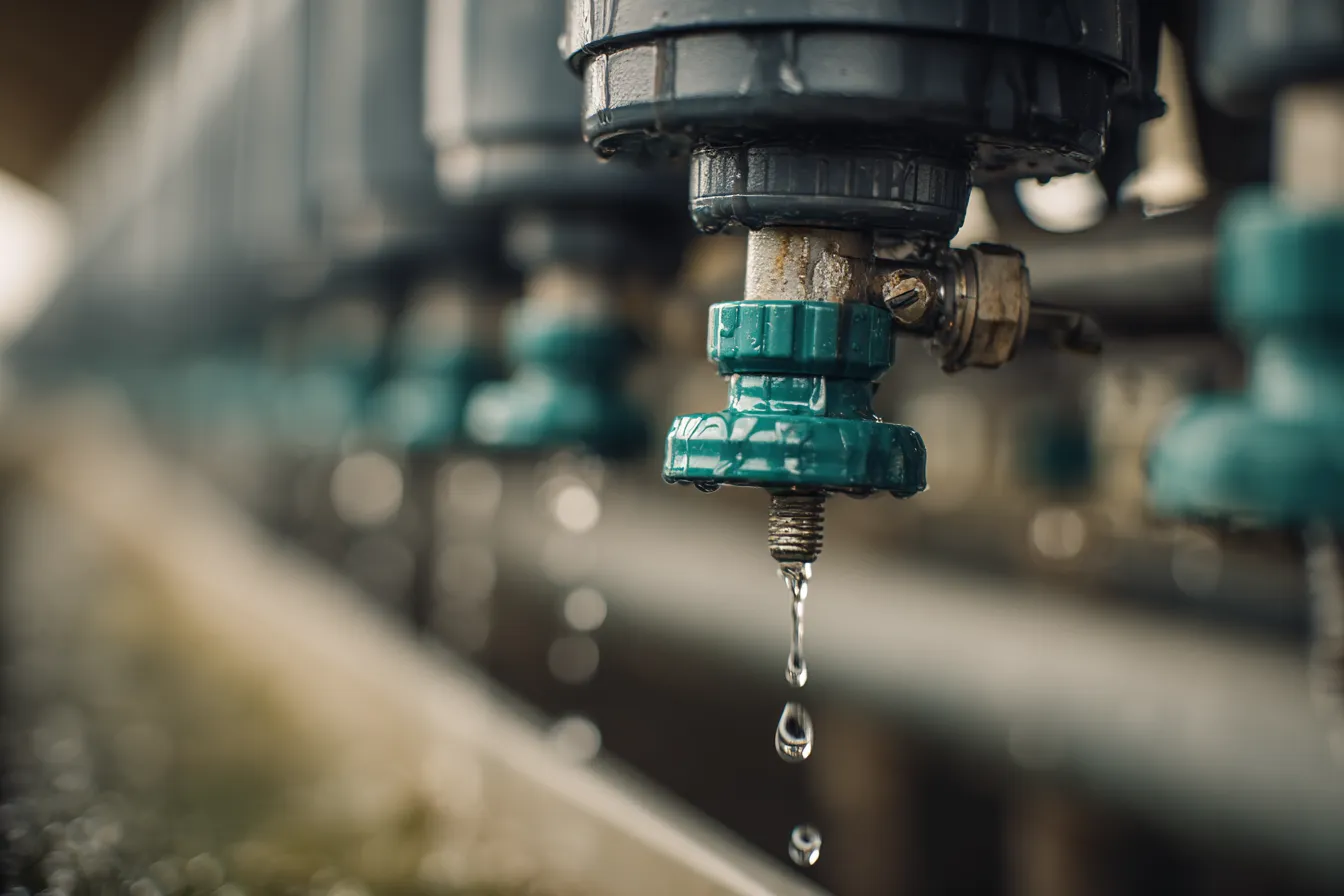 A water-medication dosing line and drinker with a droplet in a broiler shed