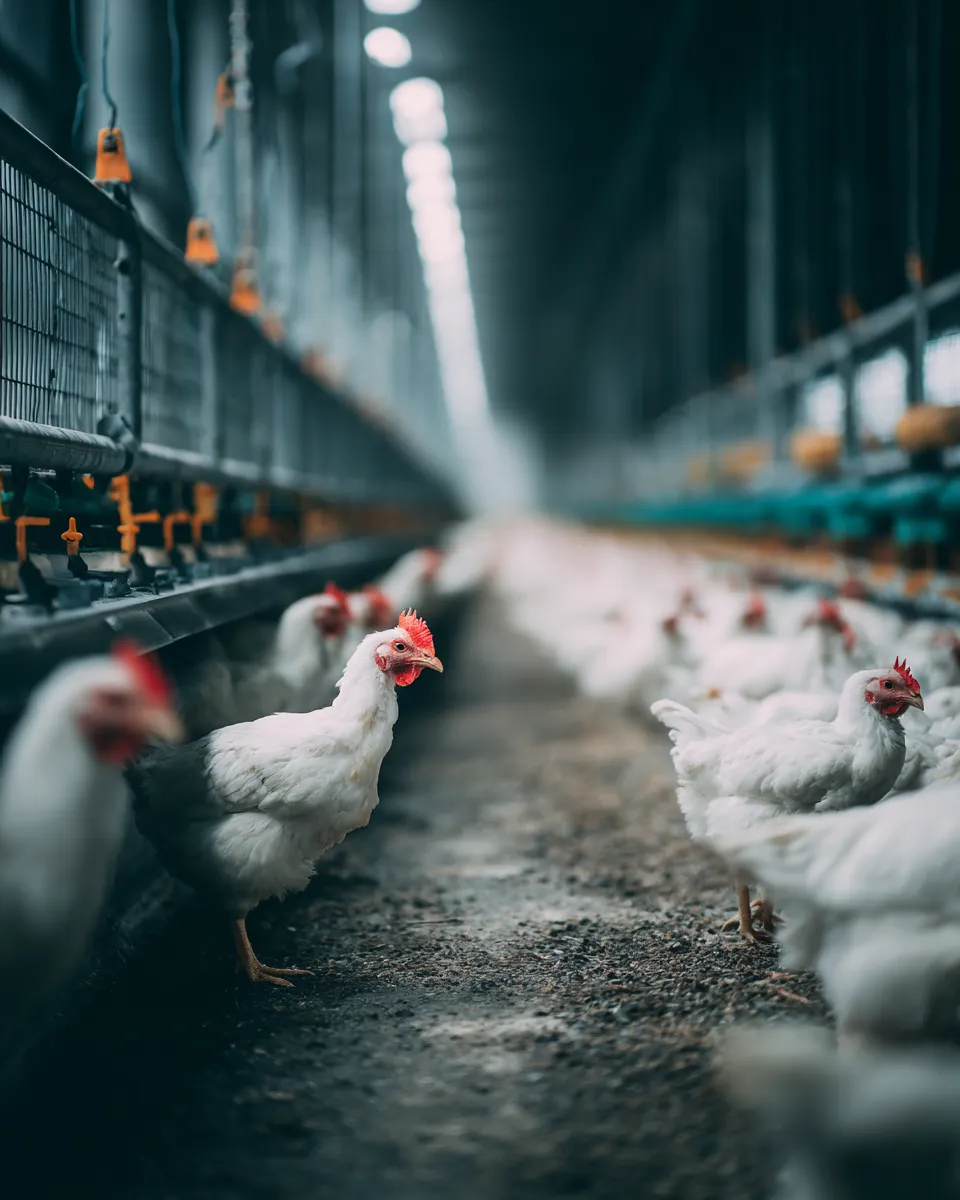 Inside a modern controlled broiler shed with evaporative cooling and ventilation